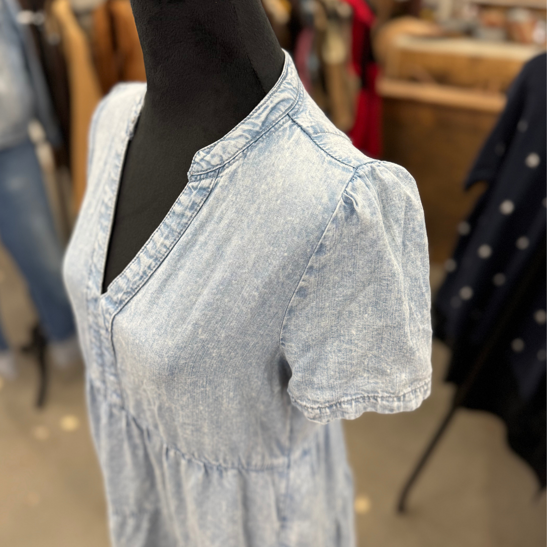 Chambray Tiered Baby Doll Dress