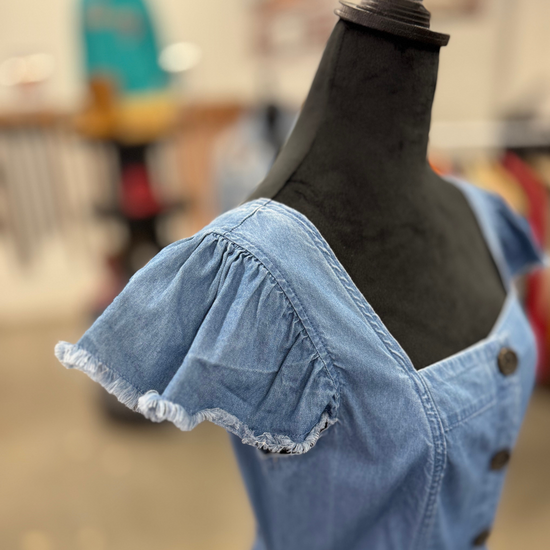 Flutter Sleeve Chambray Dress