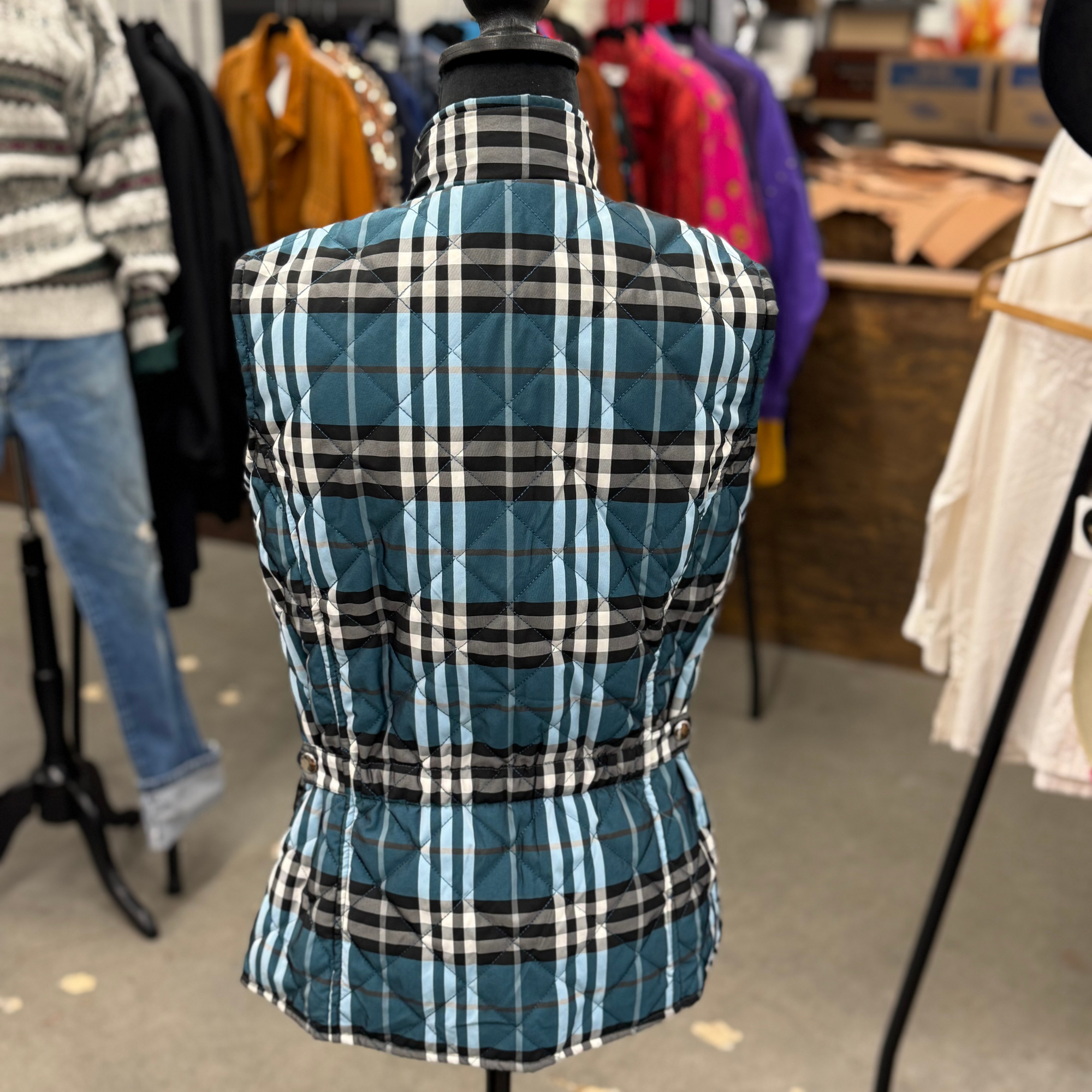 Outback Trading Co Plaid Blues/Black/White Quilted Vest
