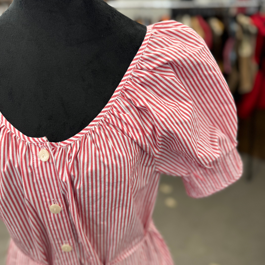 Red & White 100% Cotton Striped Dress