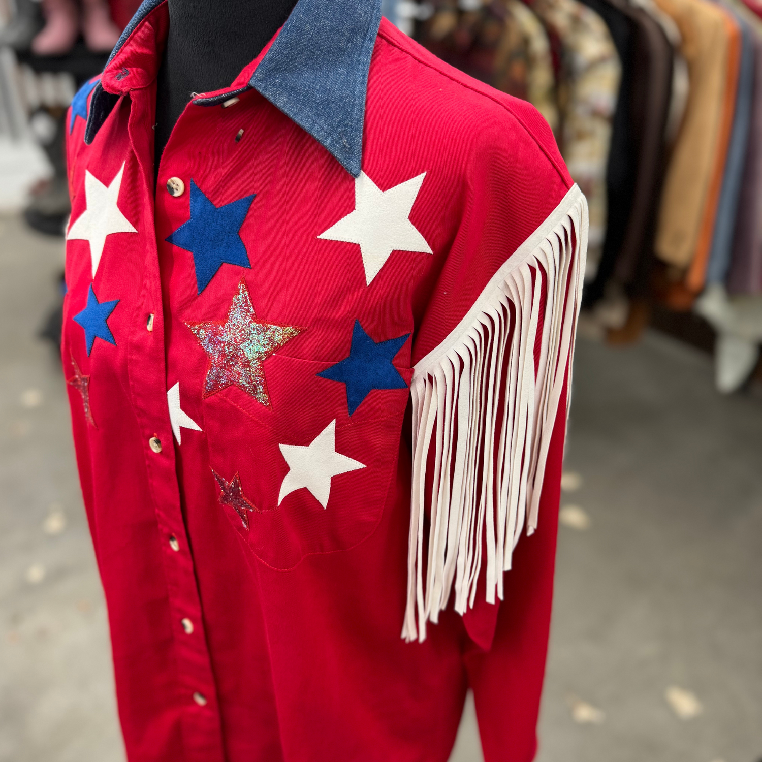 Vintage Texas Cotton Red Western Fringe Shirt – Stars & Glitter