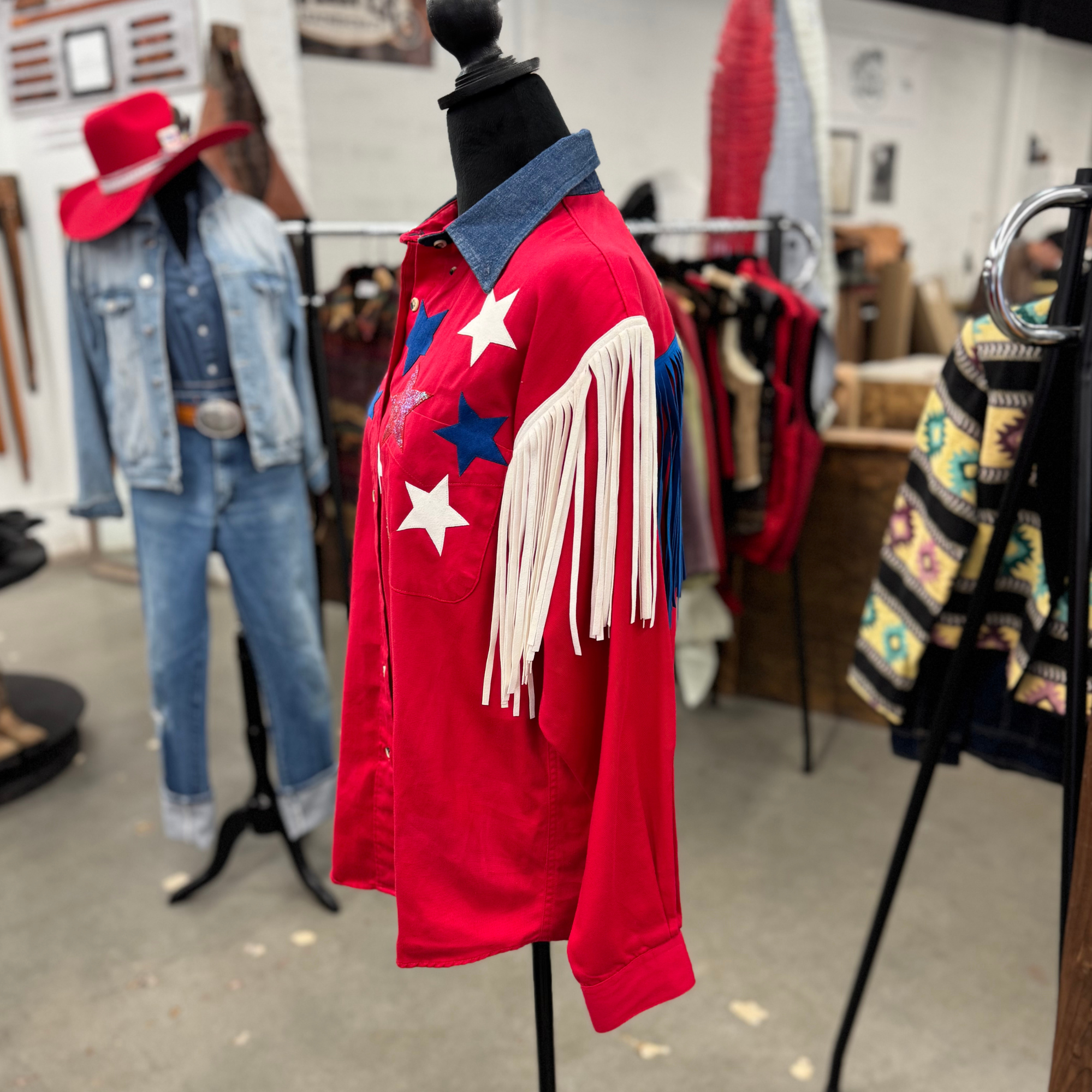 Vintage Texas Cotton Red Western Fringe Shirt – Stars & Glitter