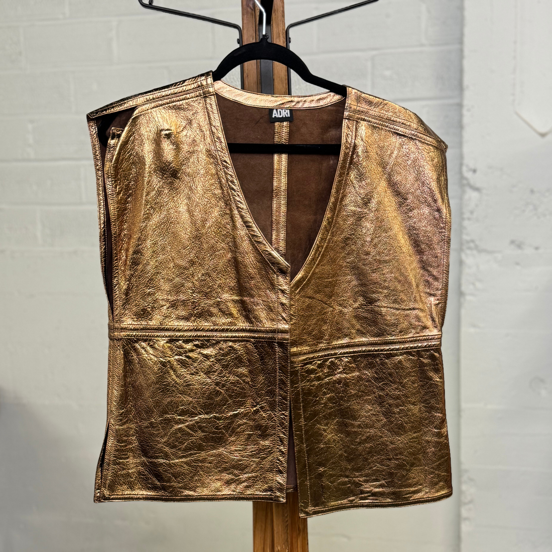 Vintage 80s ADRI Metallic Gold Leather Vest