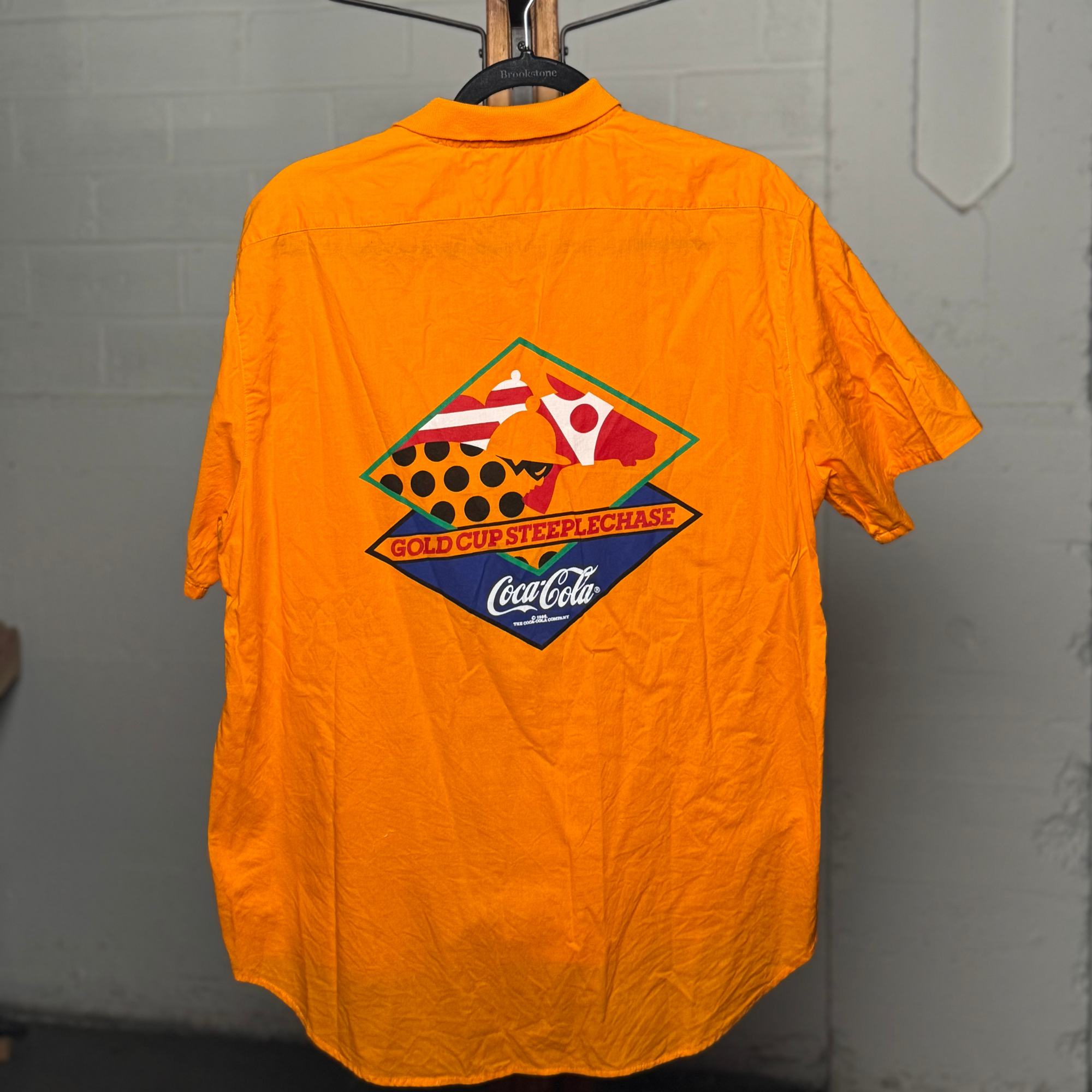 Vintage 1980s Coca-Cola Gold Cup Steeplechase Shirt - Orange Pop Art Polo Size Small