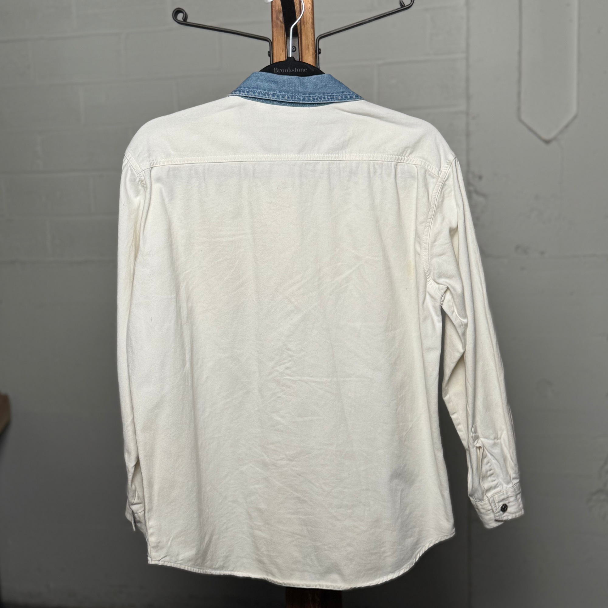 Vintage 1980s 100% Cotton Crossroads Two-Tone Denim Collar Western Snap Shirt – Size S