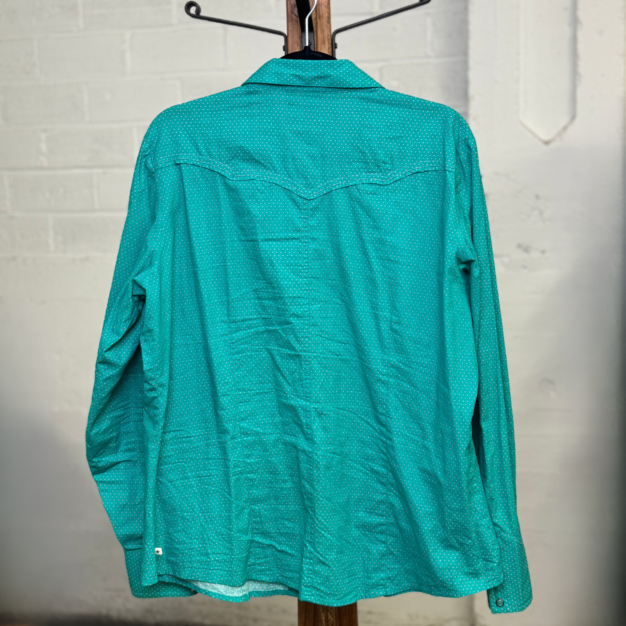 Vintage 1980s Rockies Teal Western Shirt – Pink Polka Dot