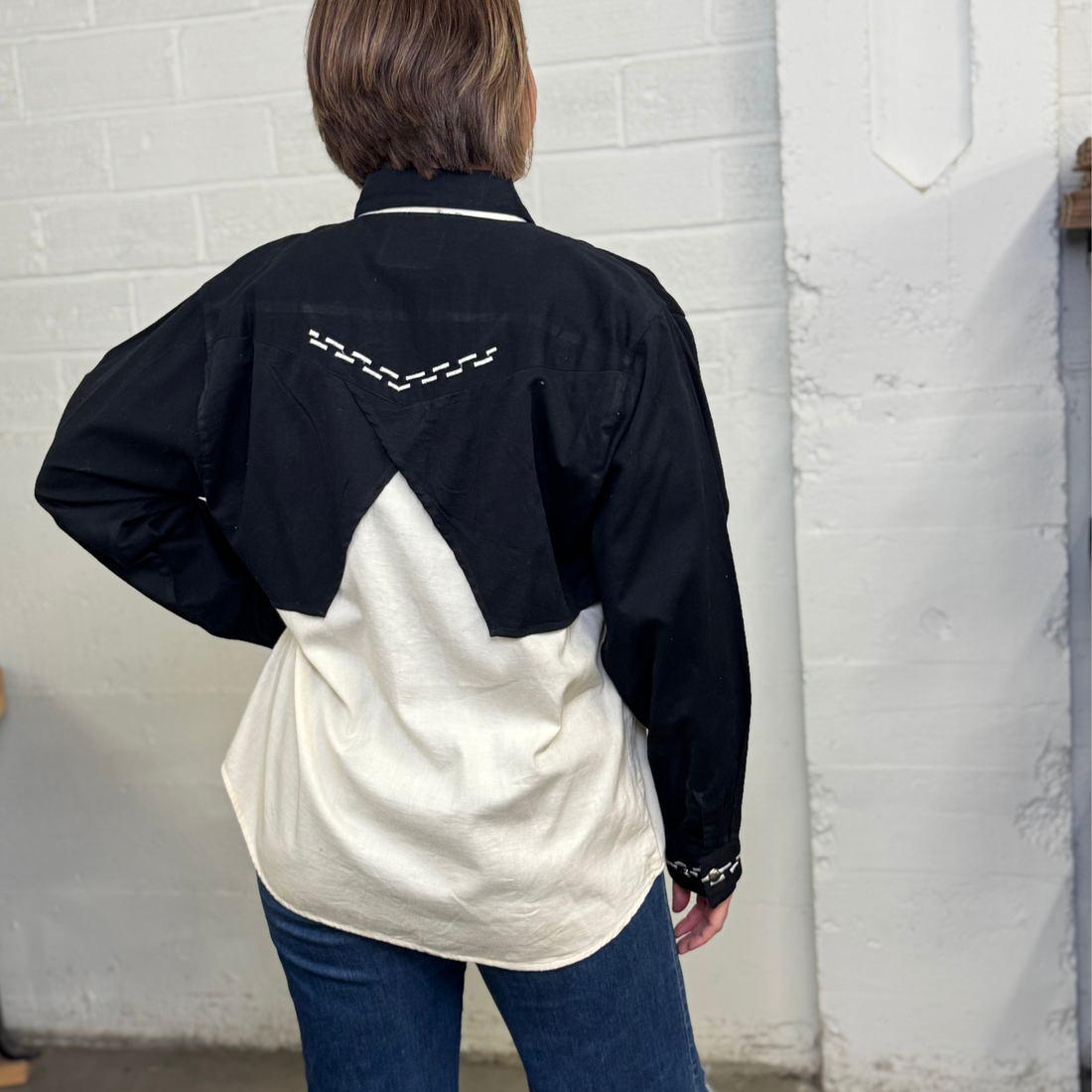 Vintage 80s Wrangler Western Wear Black & Cream Shirt