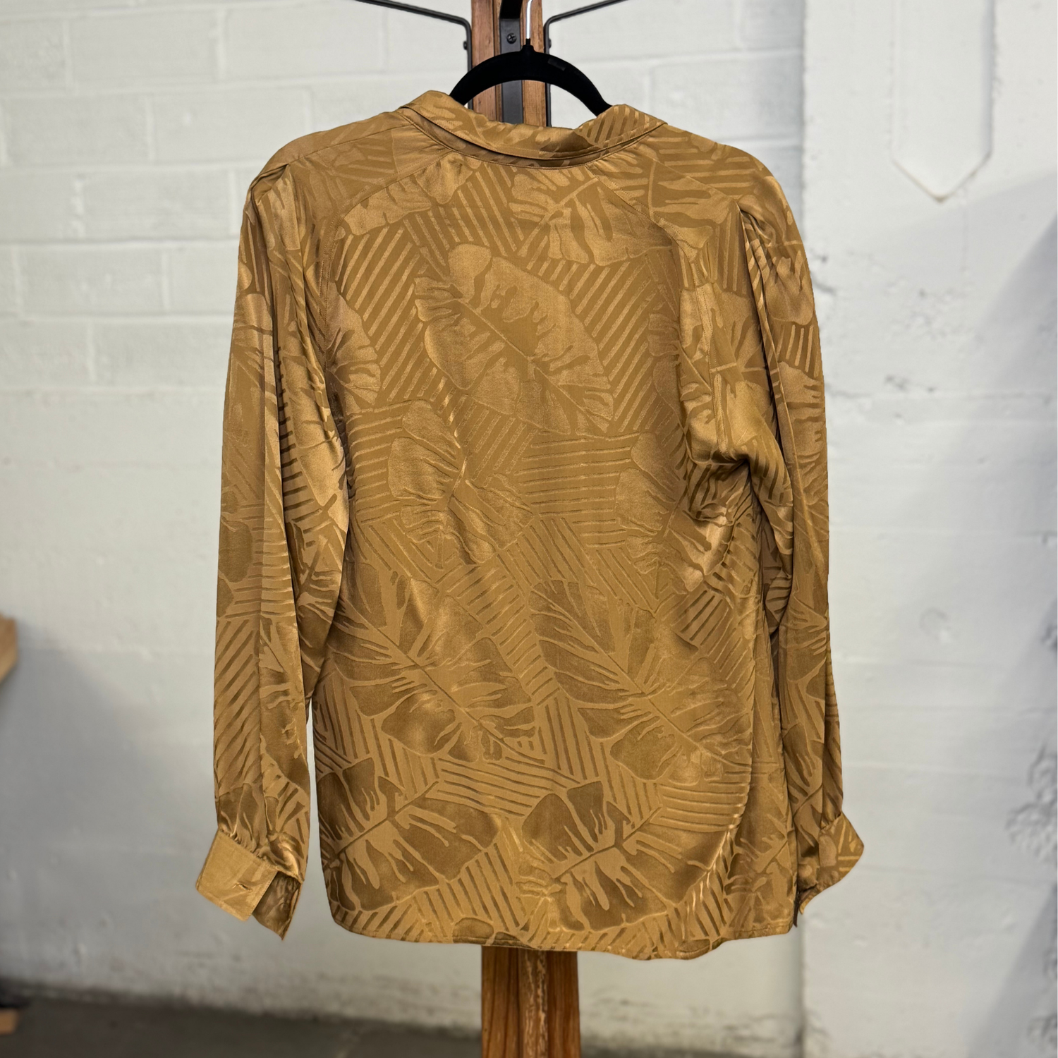 Vintage  ADRI Golden Leaf Print Satin Blouse