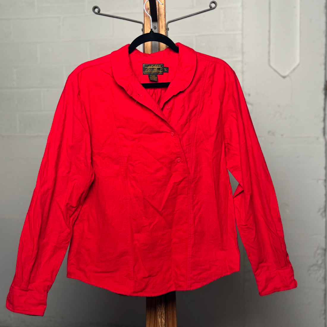 Vintage 1990s Eddie Bauer Red Popover Button Down Blouse – 100% Cotton