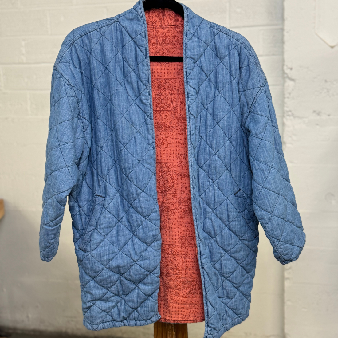 Vintage 100% Cotton Quilted Denim Jacket with Bandana Lining