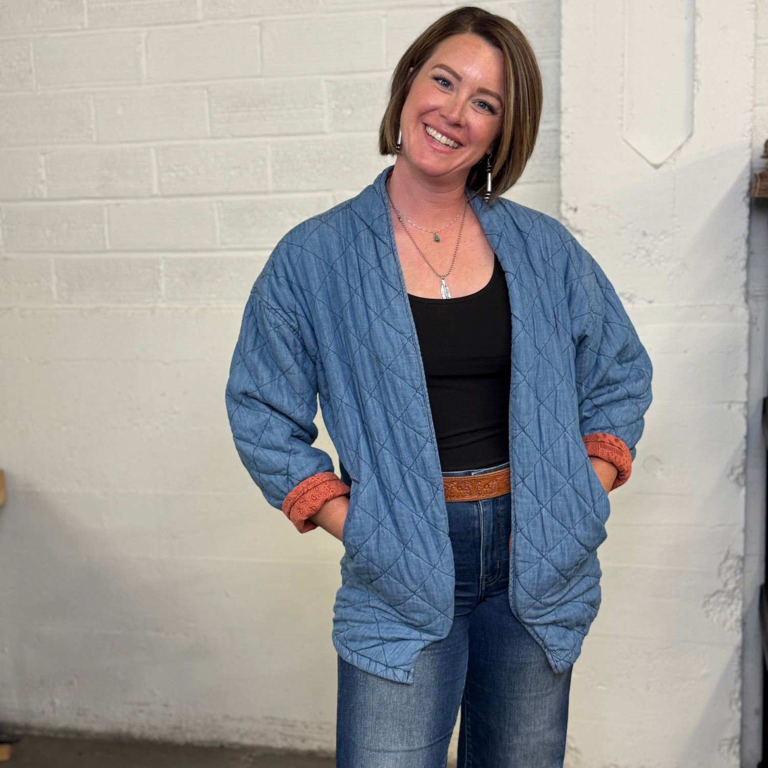 Vintage 100% Cotton Quilted Denim Jacket with Bandana Lining