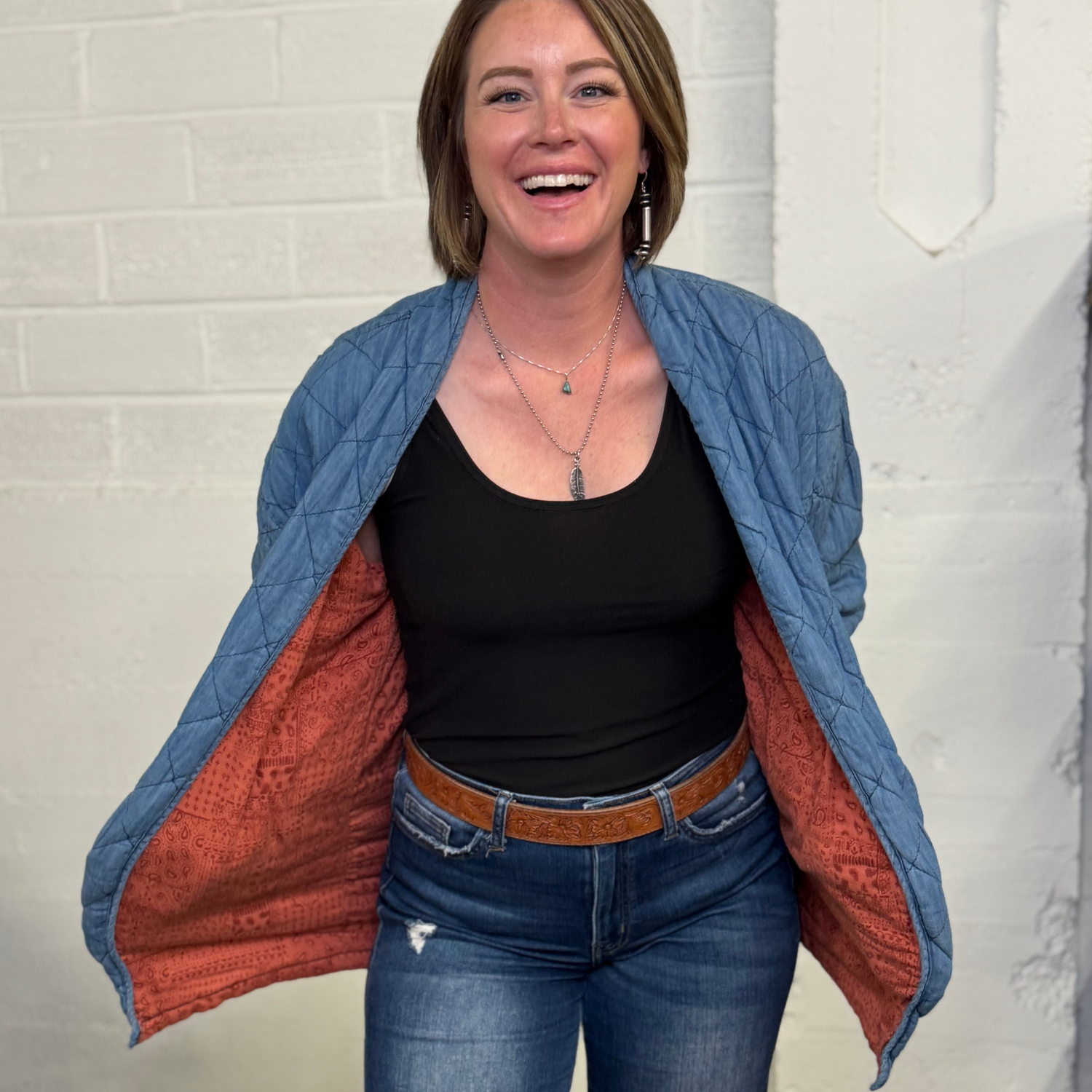 Vintage 100% Cotton Quilted Denim Jacket with Bandana Lining