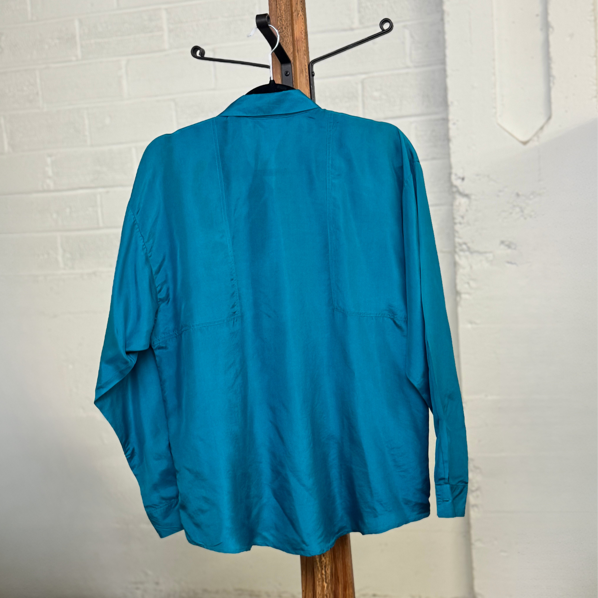 Vintage 1990s Rockies Turquoise 100% Silk Button Down Shirt