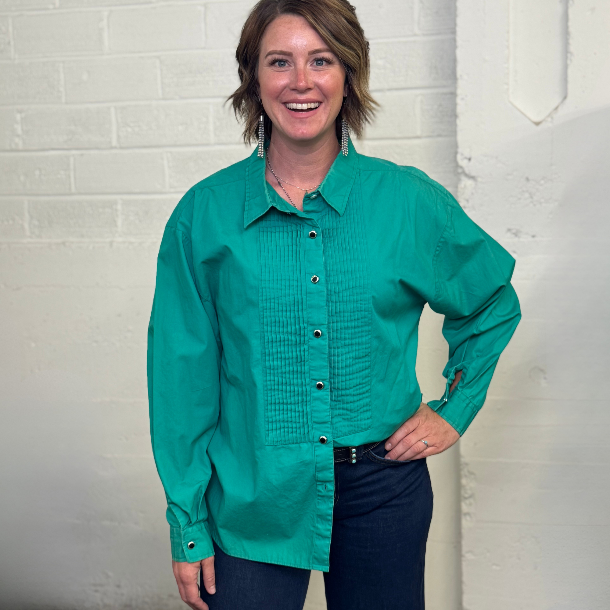 Vintage 1990s Roper Teal Western Tuxedo Shirt