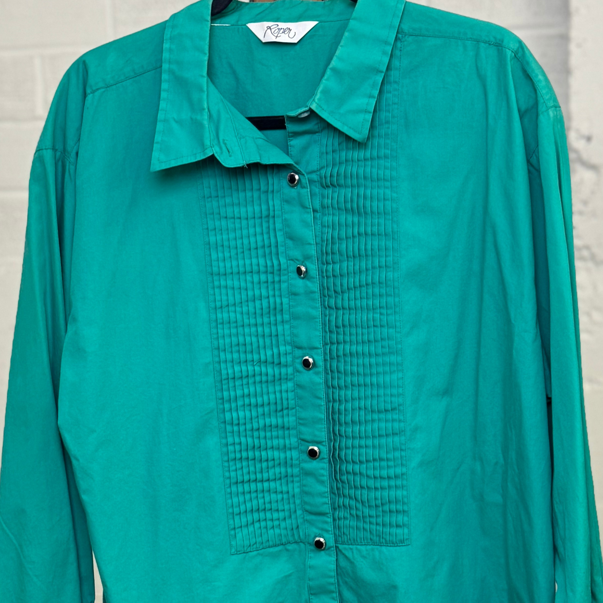 Vintage 1990s Roper Teal Western Tuxedo Shirt
