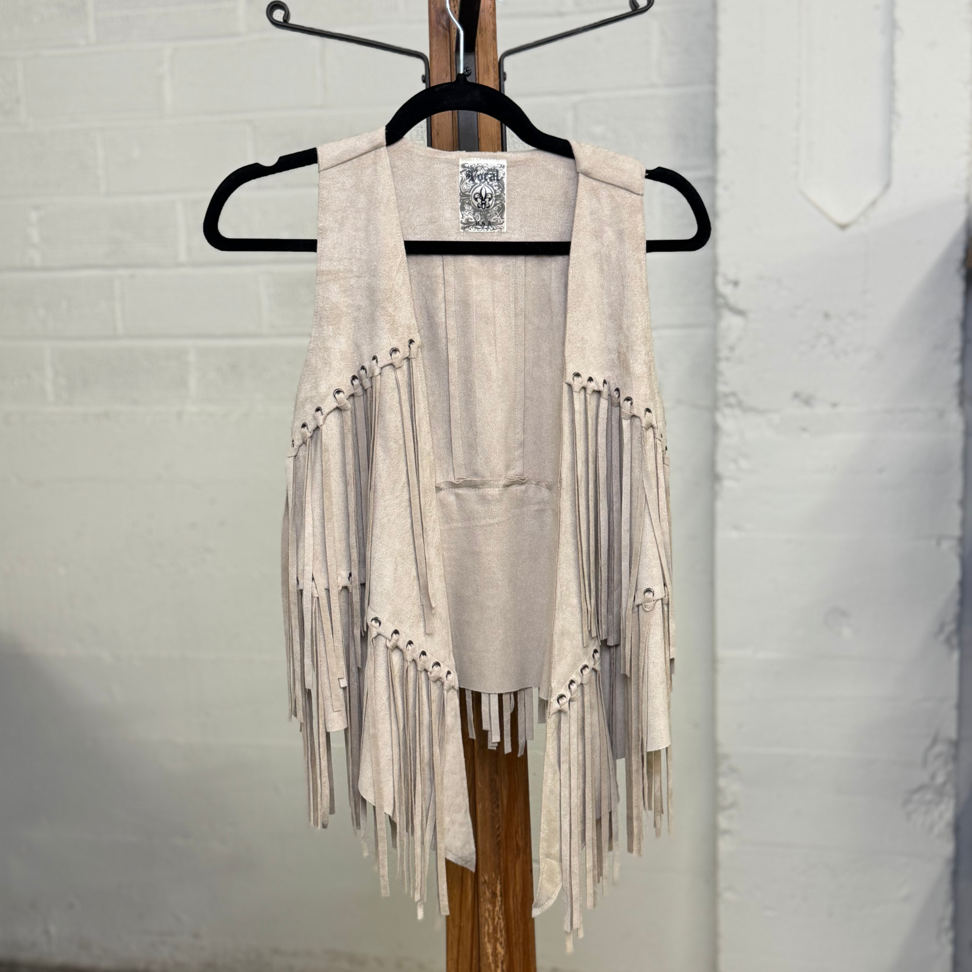 Vintage Vocal Beige Fringe Vest - Small