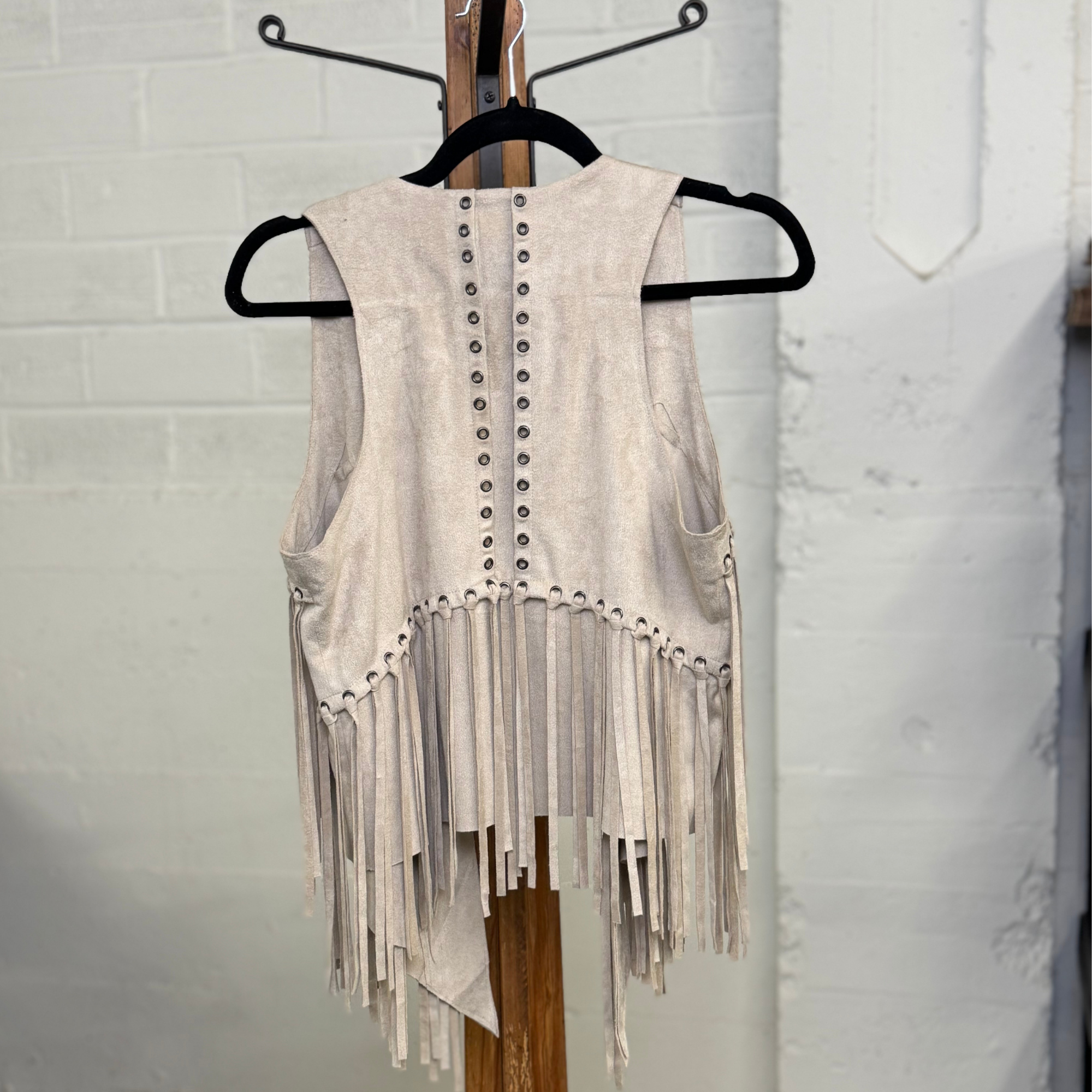 Vintage Vocal Beige Fringe Vest - Small