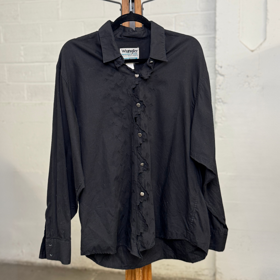 Vintage 90s Wrangler Black Ruffle Western Shirt