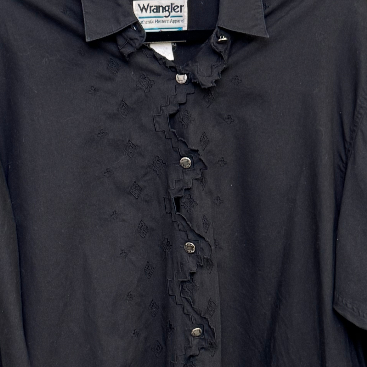 Vintage 90s Wrangler Black Ruffle Western Shirt
