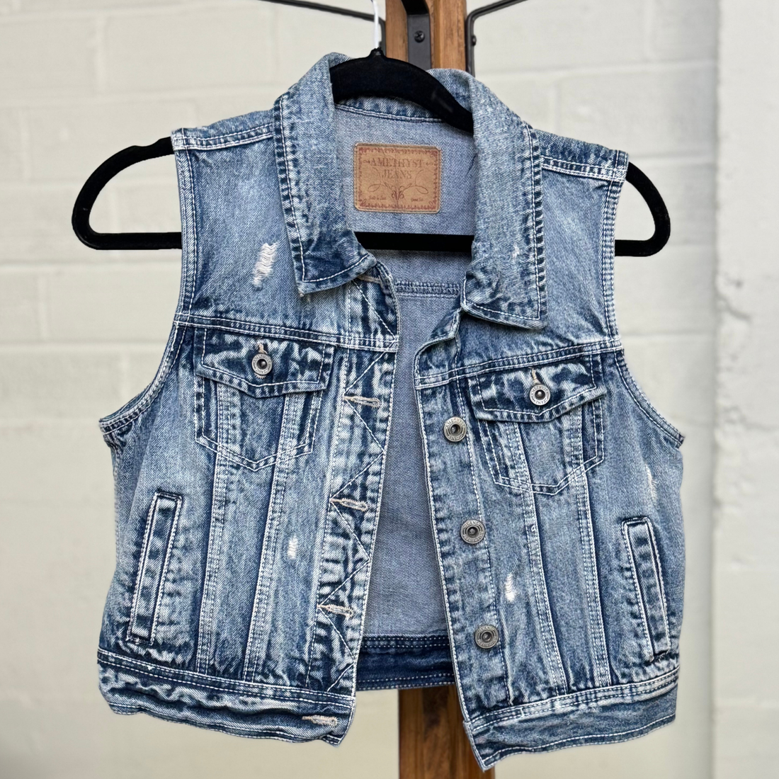 Vintage Y2K Amethyst Distressed Denim Vest