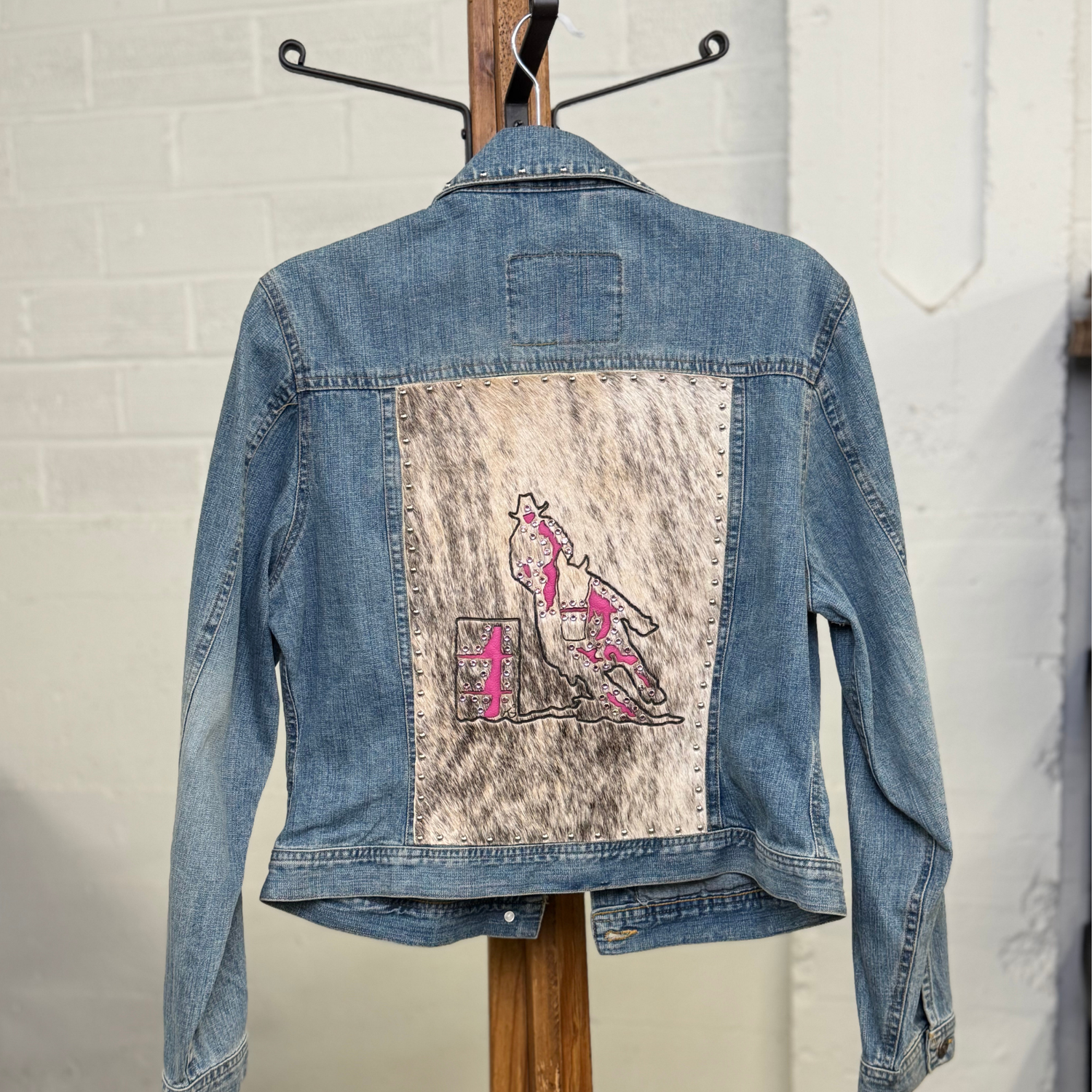 Vintage Cripple Creek Rhinestone Studded Light Wash Denim Jacket