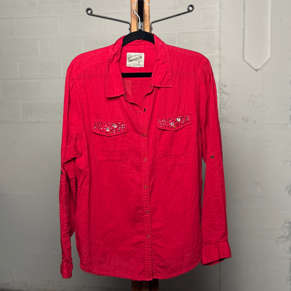 Vintage 2000s Overdrive Red Western Shirt with Studded Pockets