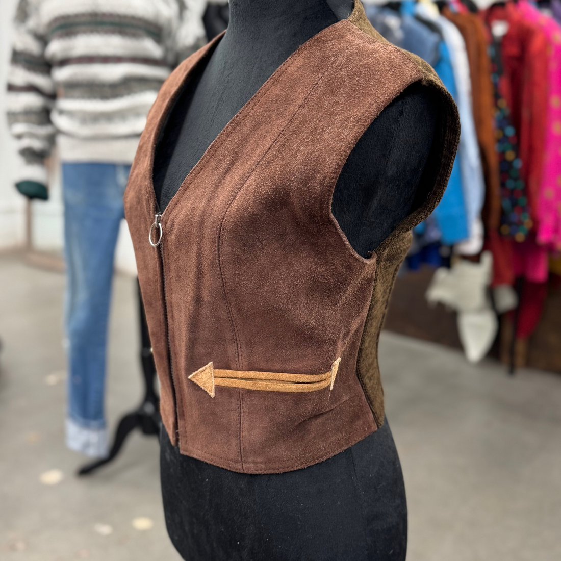 Vintage 70s Brown Suede & Knit Vest