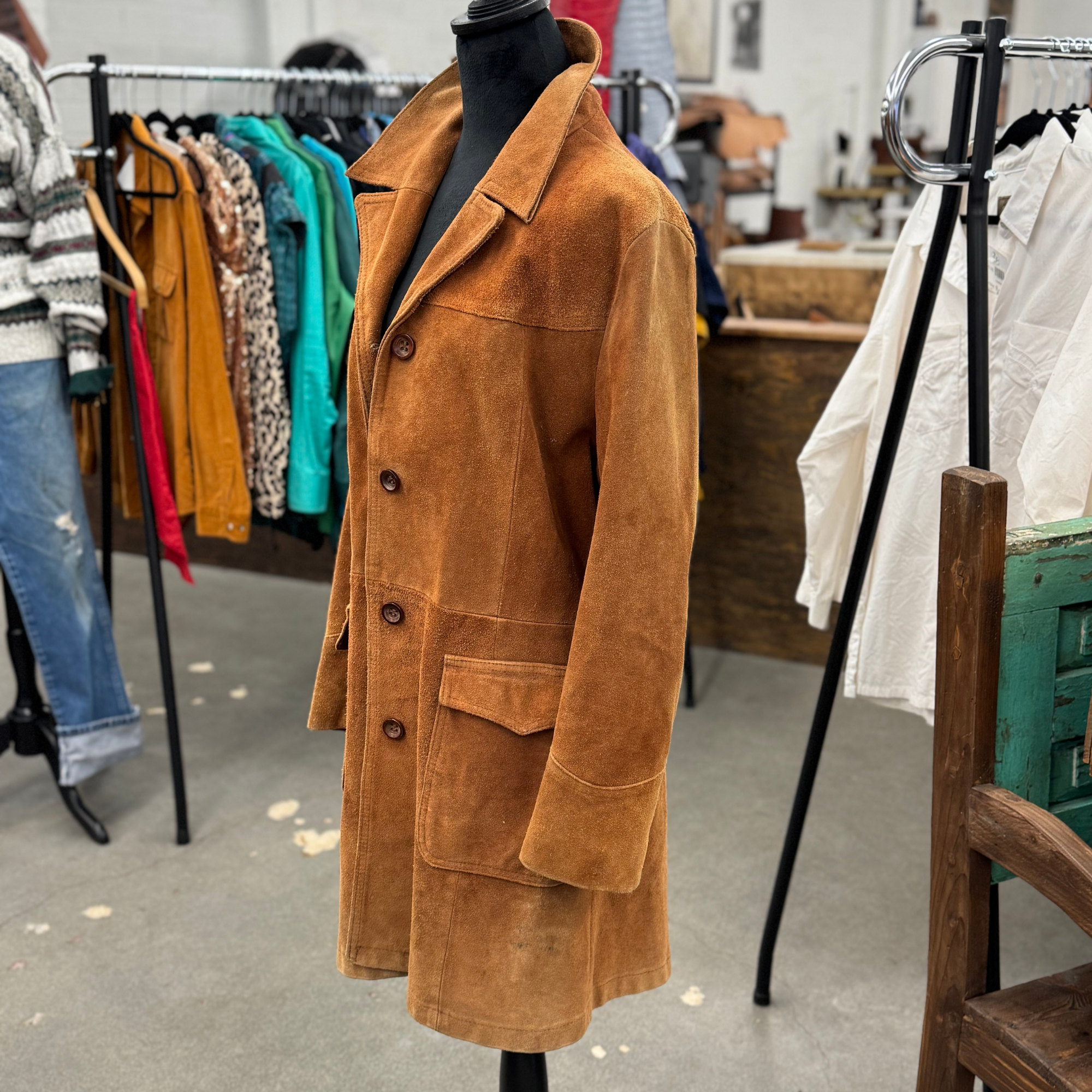 Vintage 70s Deep Caramel Suede Trench