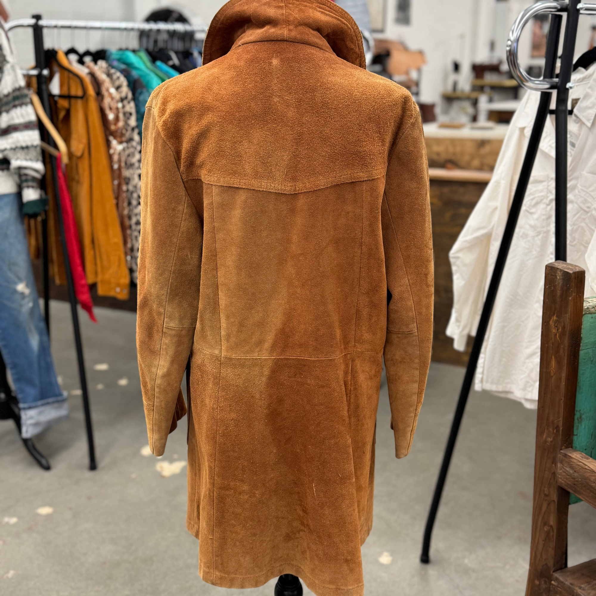 Vintage 70s Deep Caramel Suede Trench