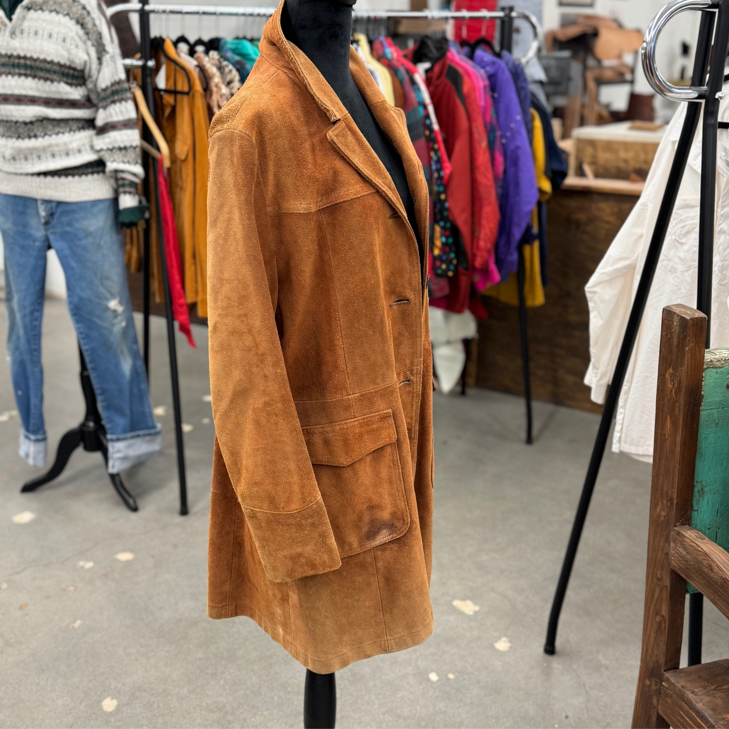 Vintage 70s Deep Caramel Suede Trench