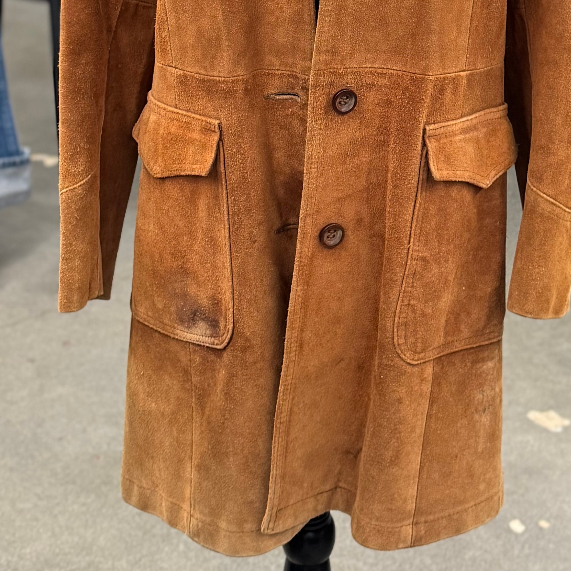 Vintage 70s Deep Caramel Suede Trench