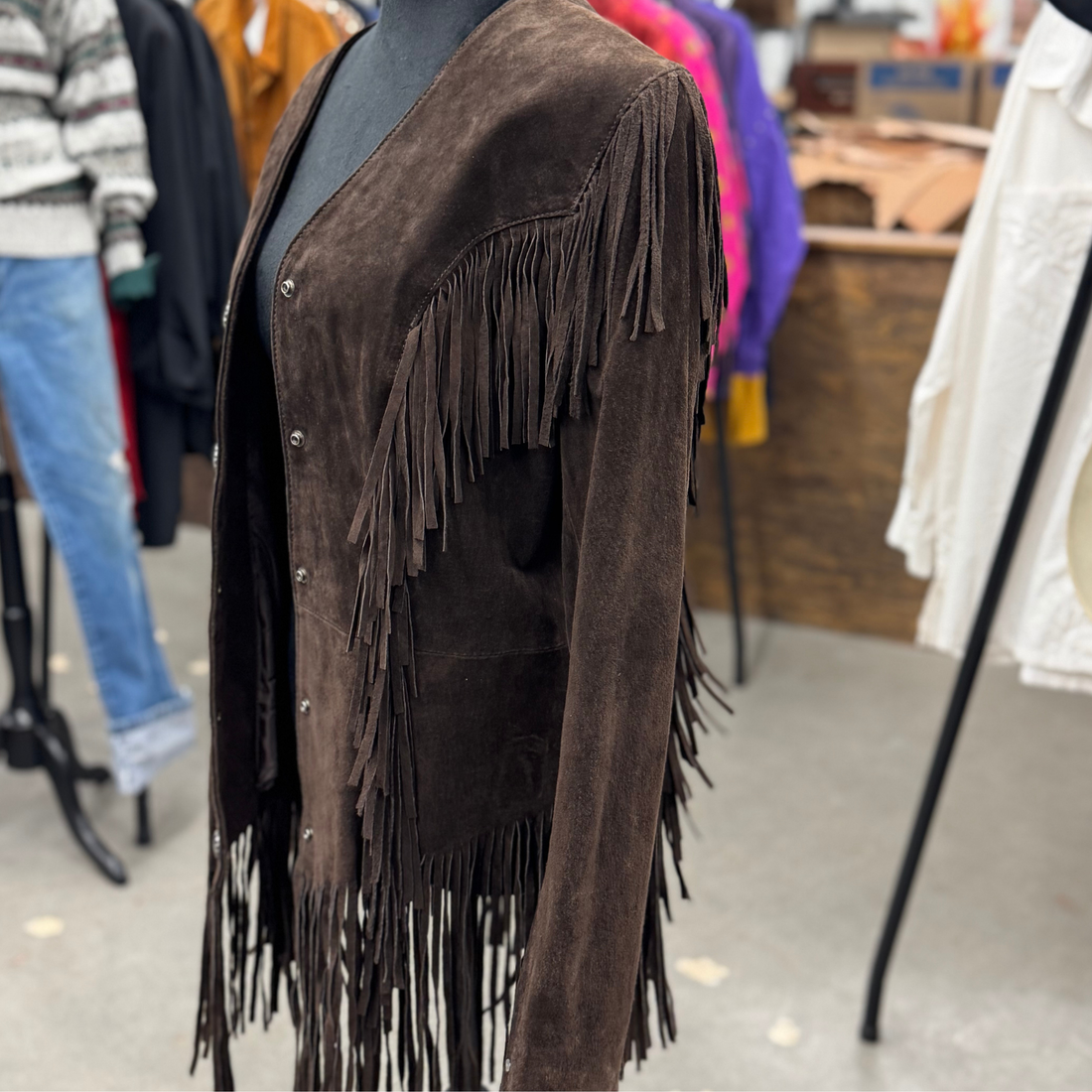 Vintage 80s Cripple Creek Brown Fringe Suede Jacket