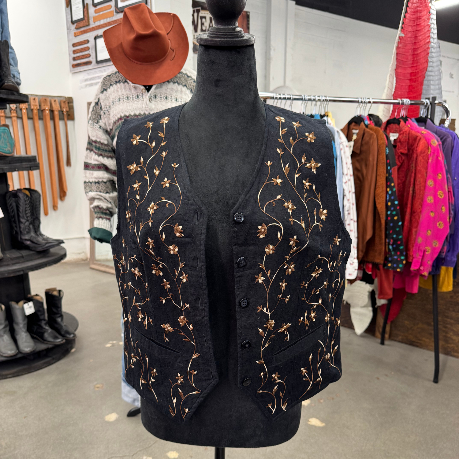 Vintage 90 Embroidered Black Vest