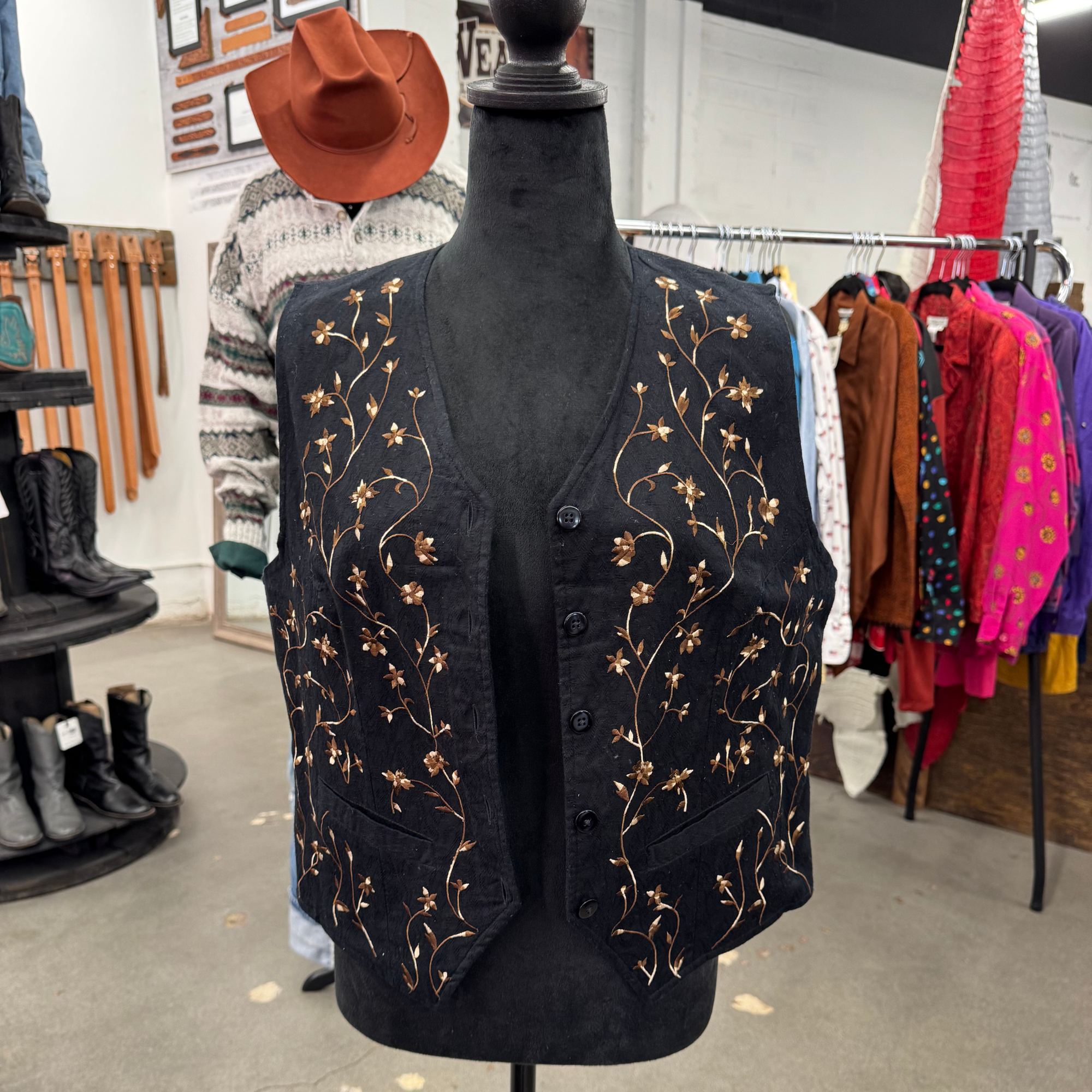 Vintage 90 Embroidered Black Vest
