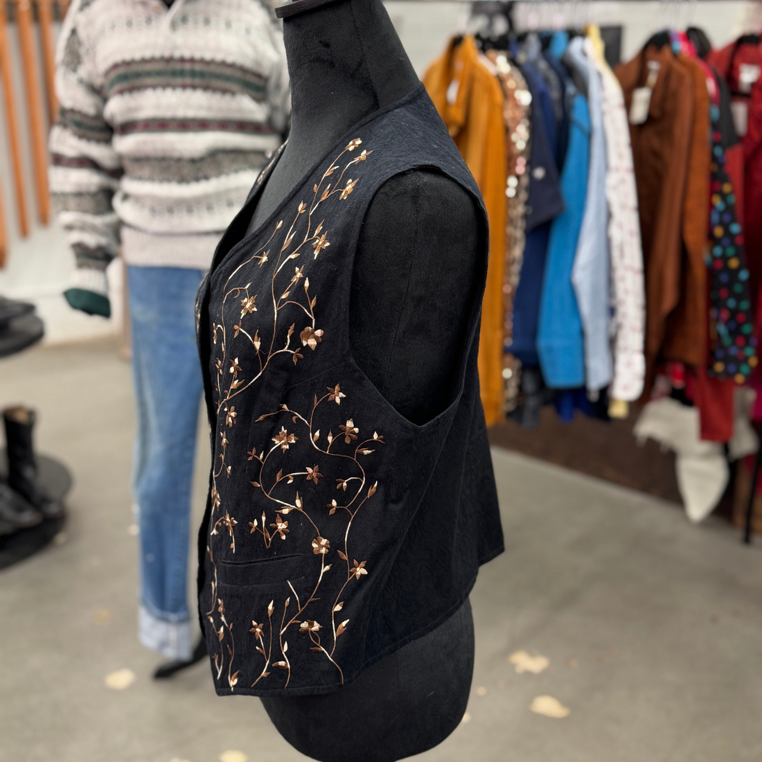 Vintage 90 Embroidered Black Vest