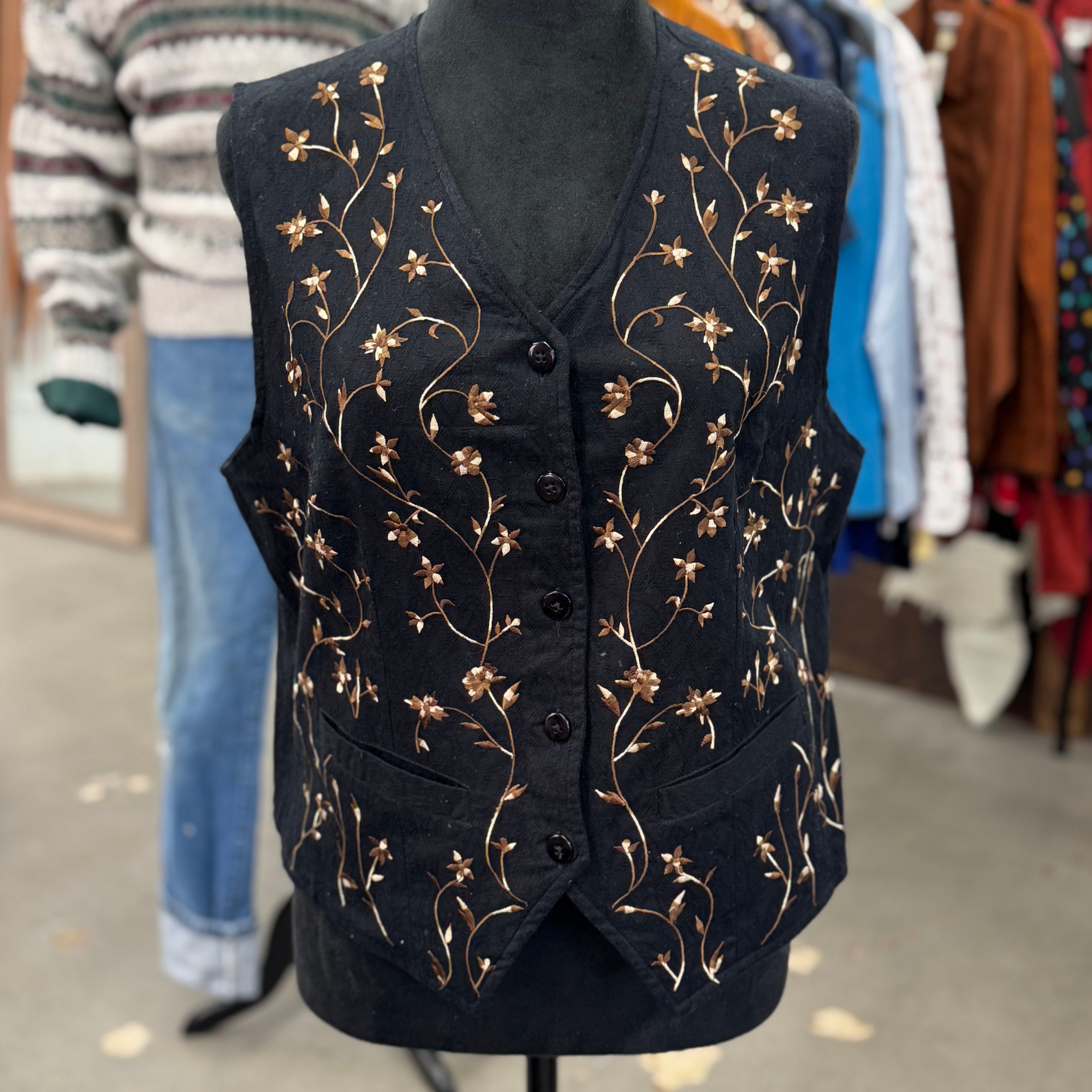 Vintage 90 Embroidered Black Vest