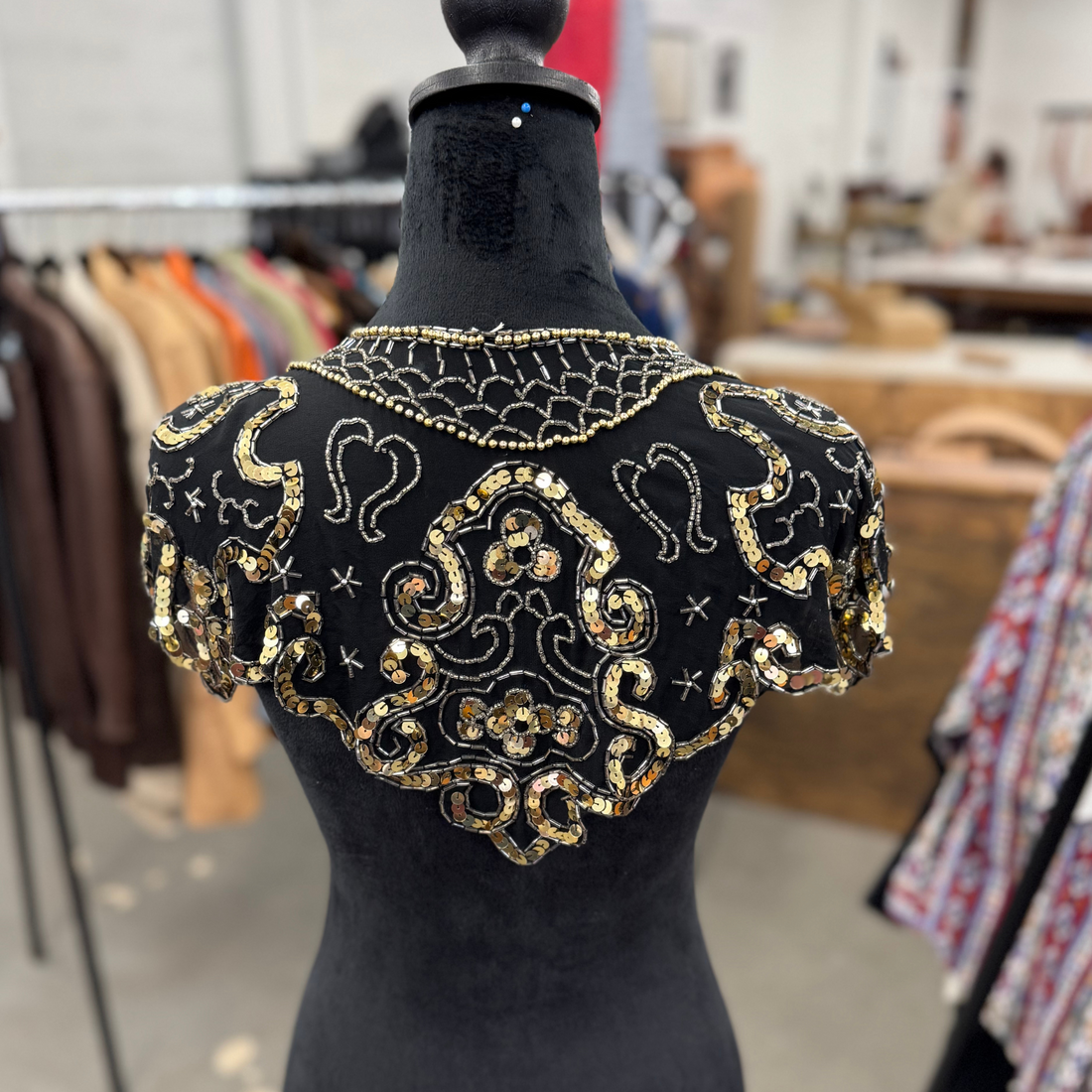 Vintage Black & Gold Beaded Shawl