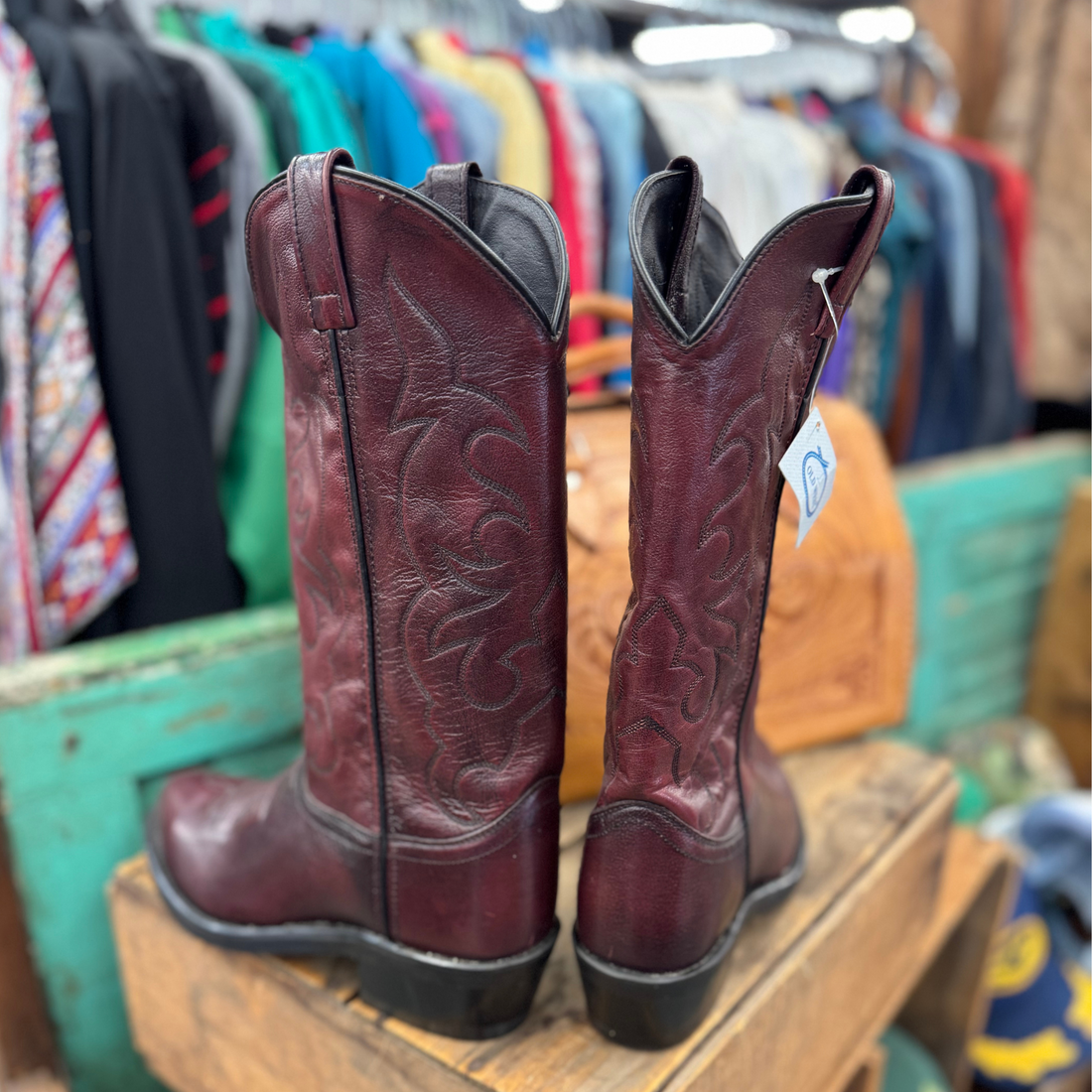 Vintage Burgundy Old West Cowboy Boots