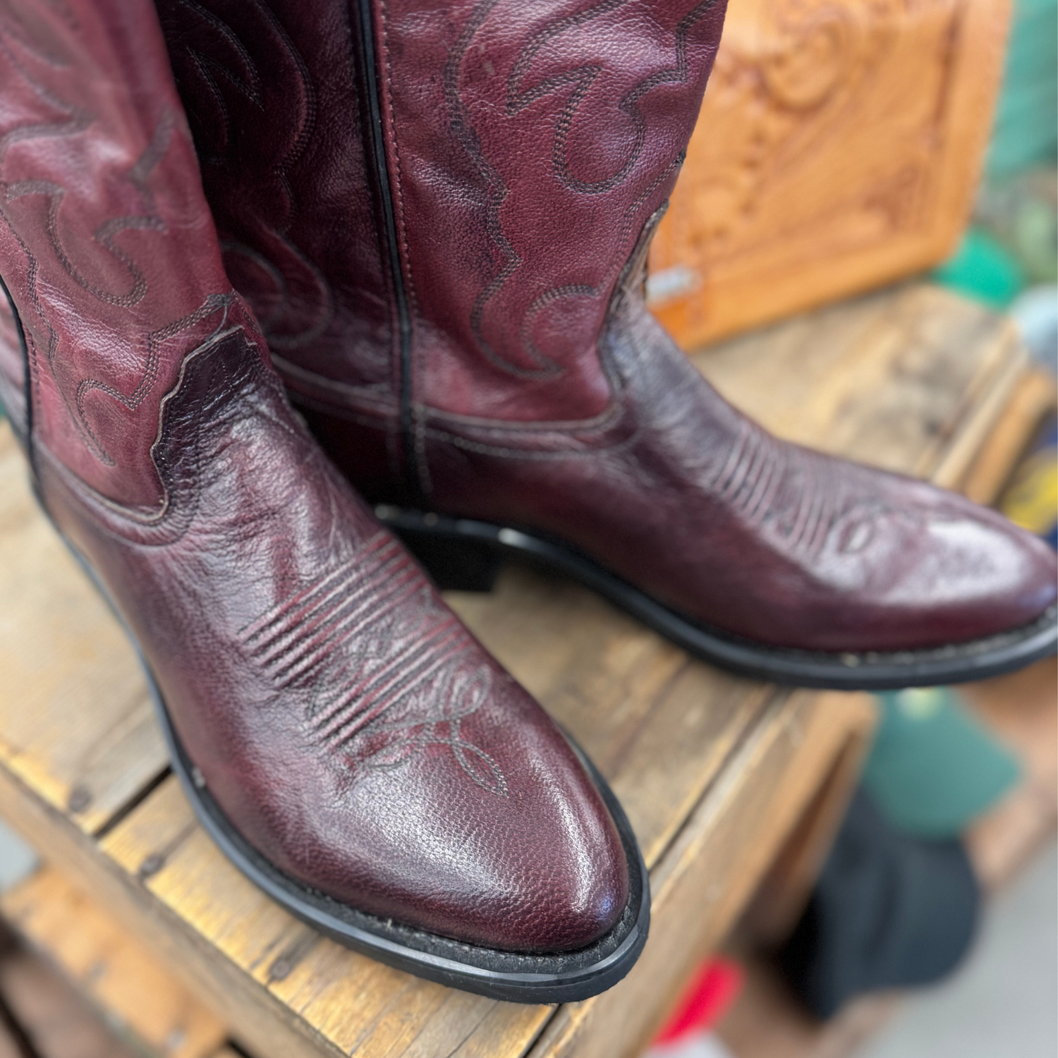 Vintage Burgundy Old West Cowboy Boots