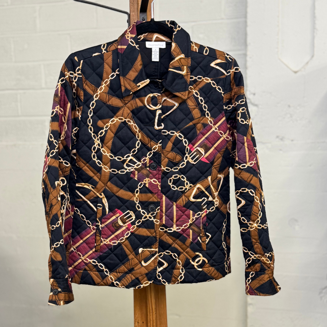Vintage Charter Club Quilted Equestrian Chain Print Jacket – Small