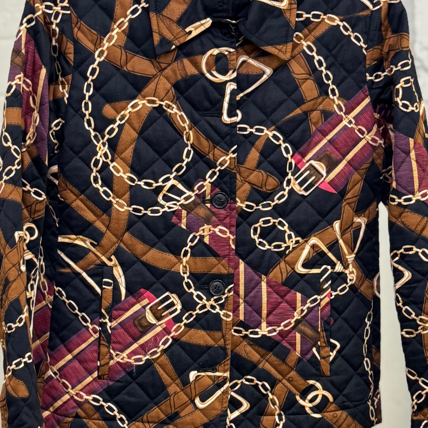 Vintage Charter Club Quilted Equestrian Chain Print Jacket – Small