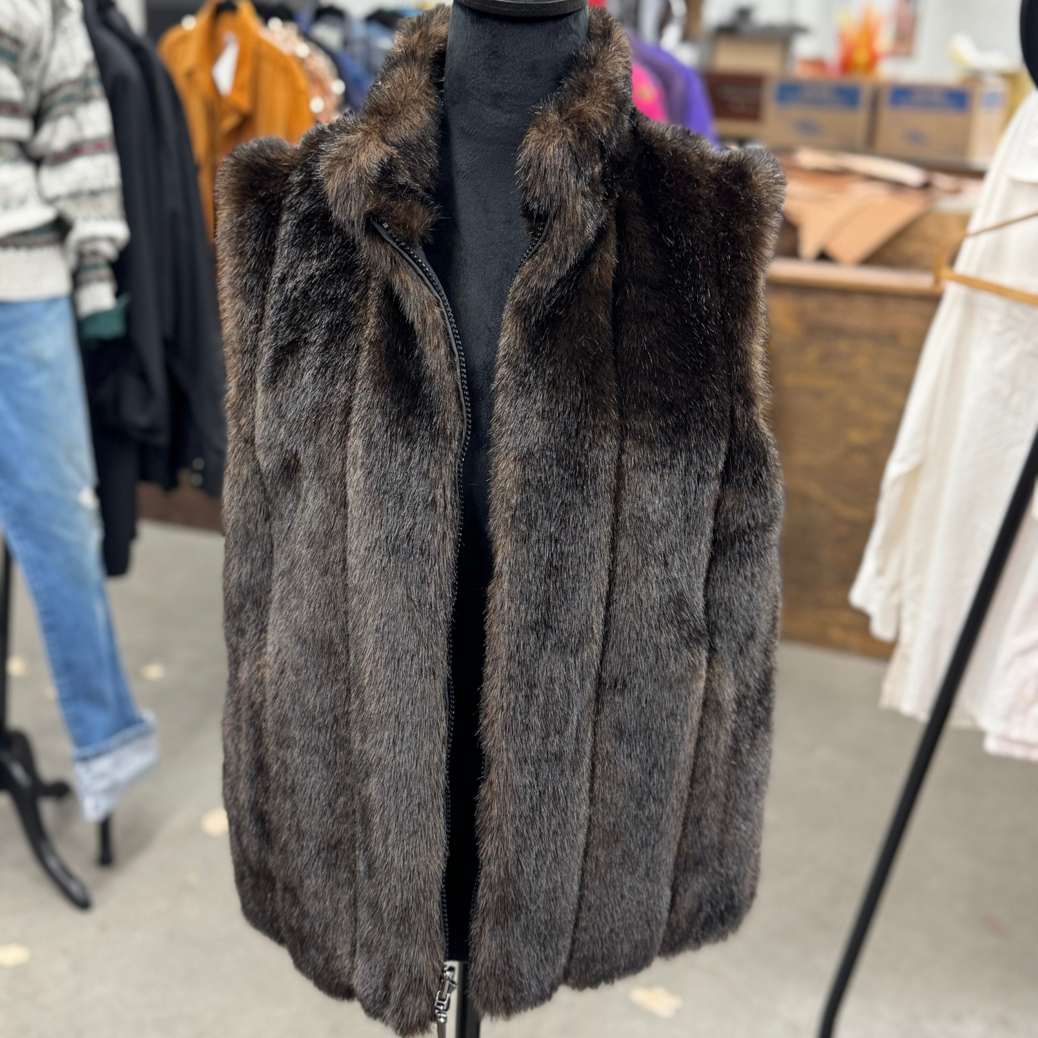 Vintage Dark Brown Faux Fur Vest