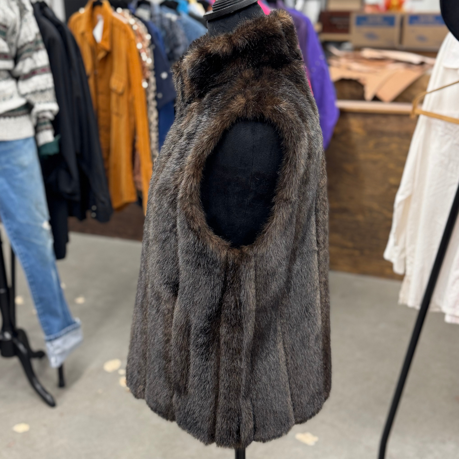 Vintage Dark Brown Faux Fur Vest