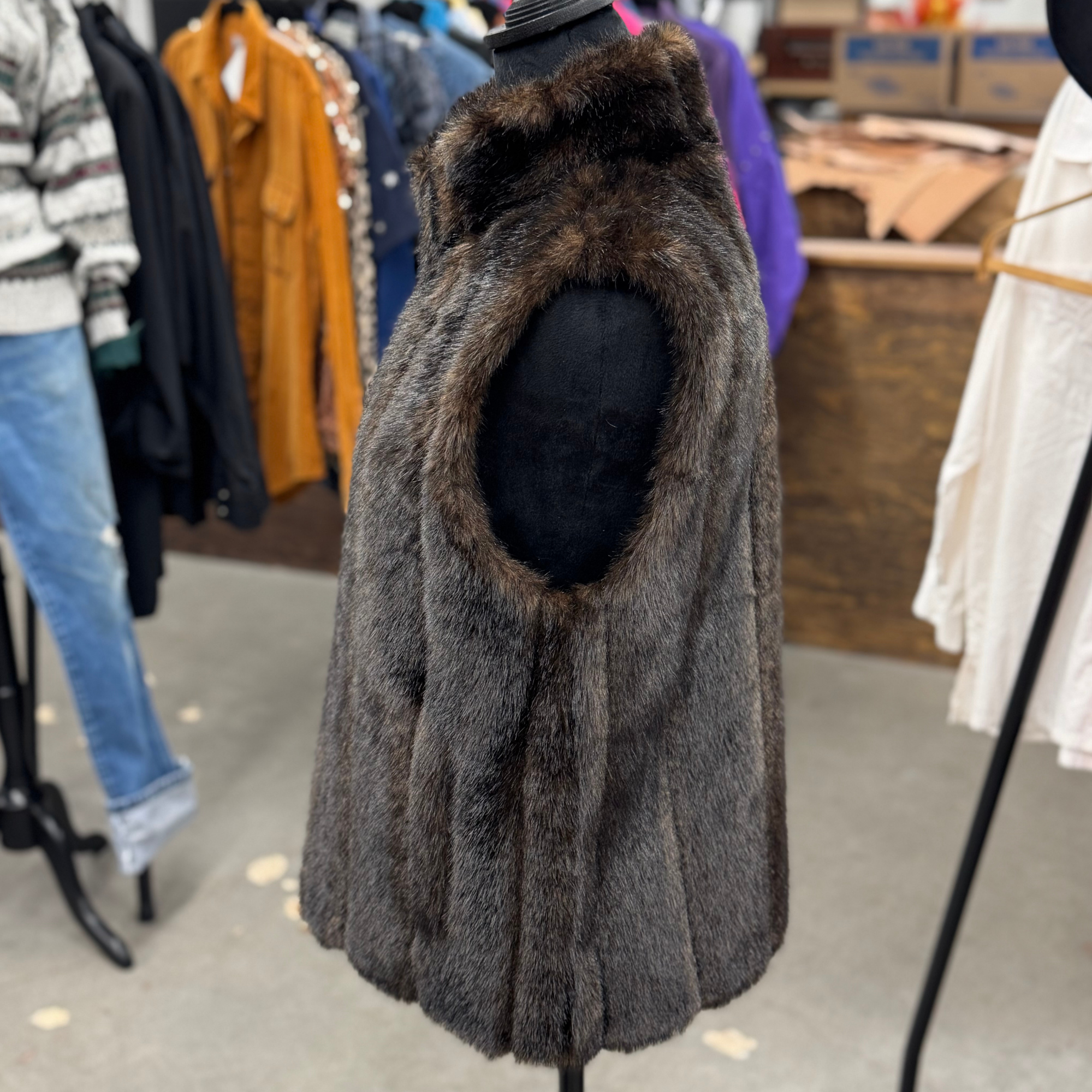 Vintage Dark Brown Faux Fur Vest