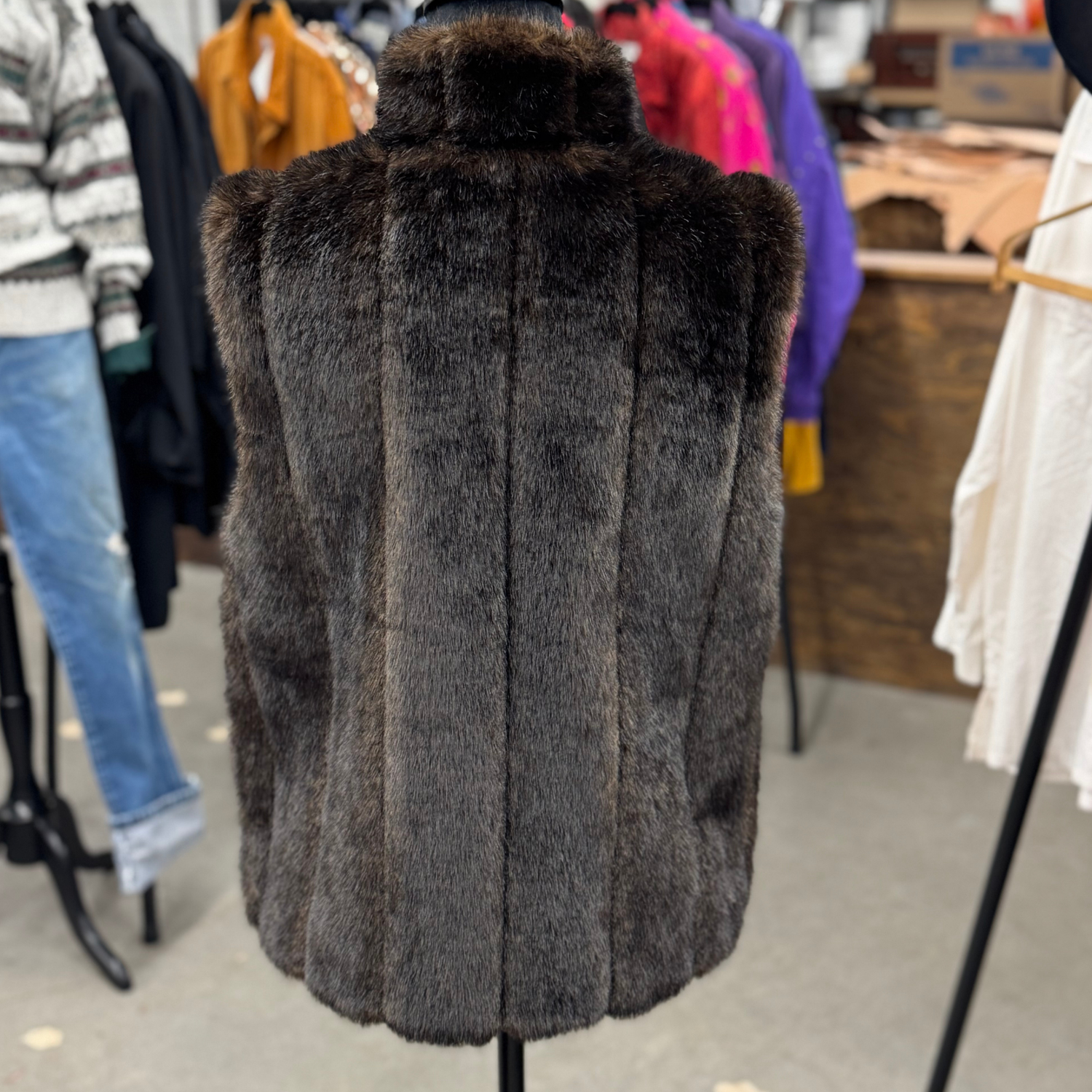 Vintage Dark Brown Faux Fur Vest
