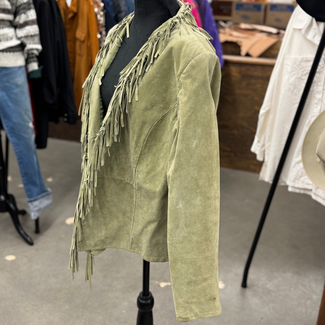 Vintage Green Fringe Suede Blazer
