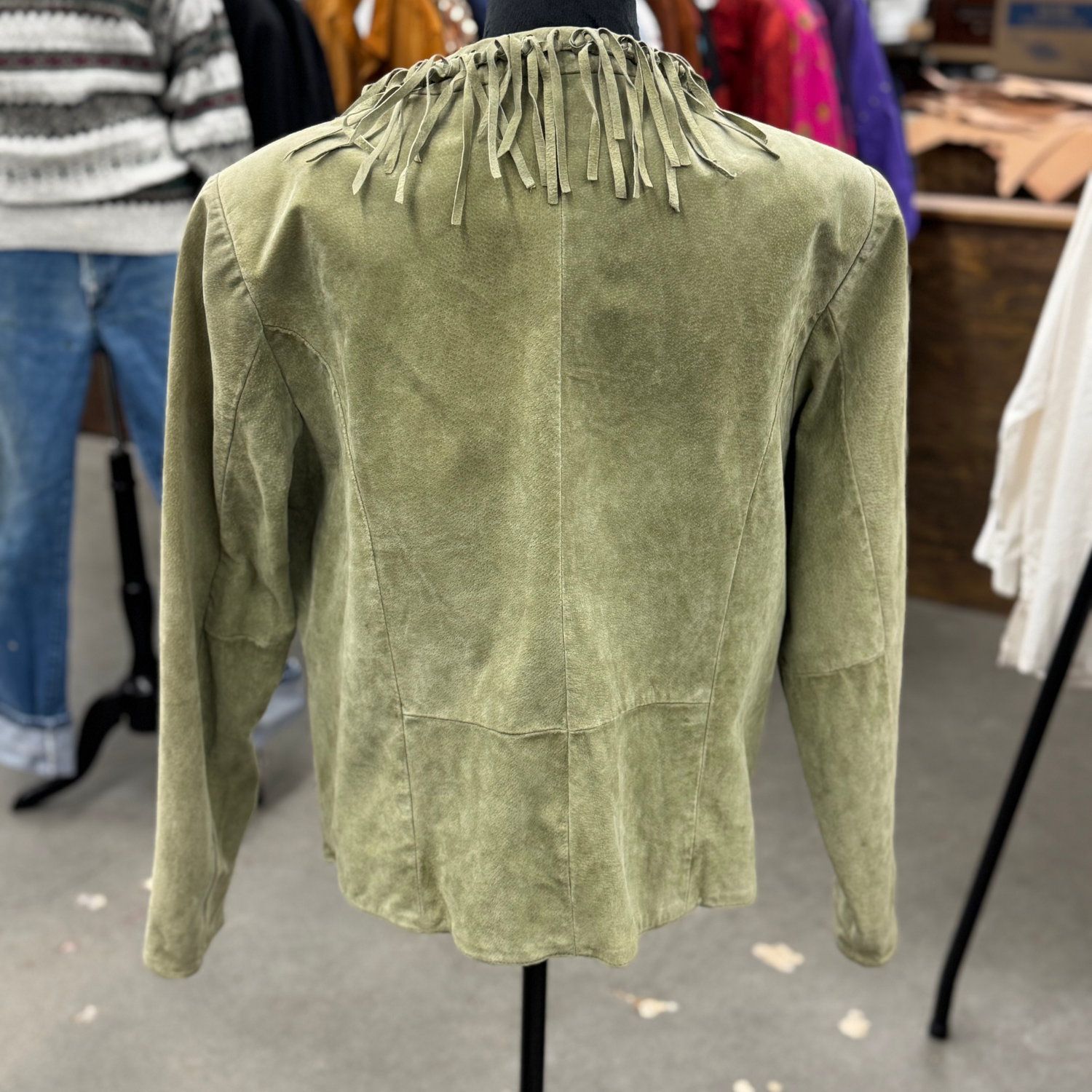 Vintage Green Fringe Suede Blazer