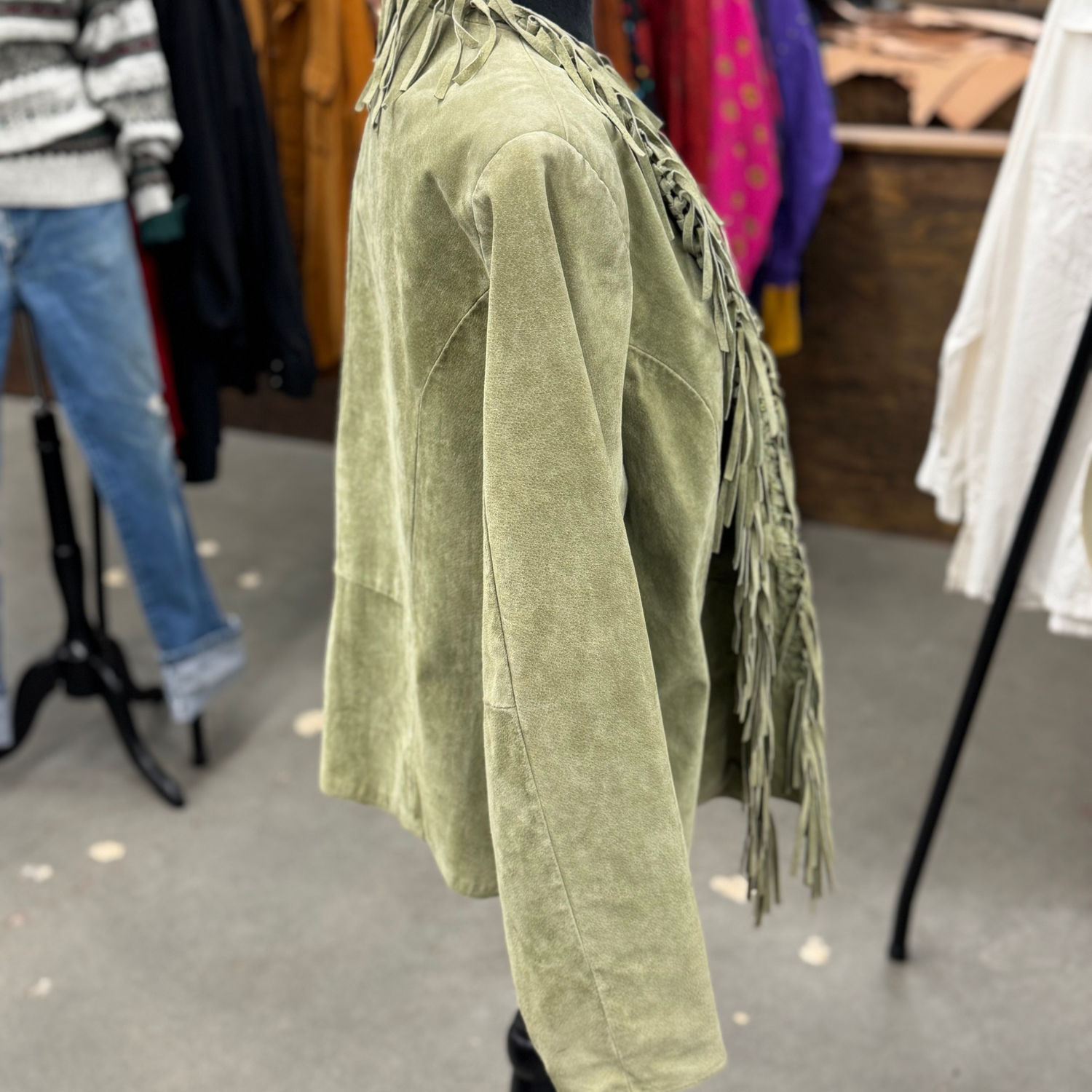 Vintage Green Fringe Suede Blazer