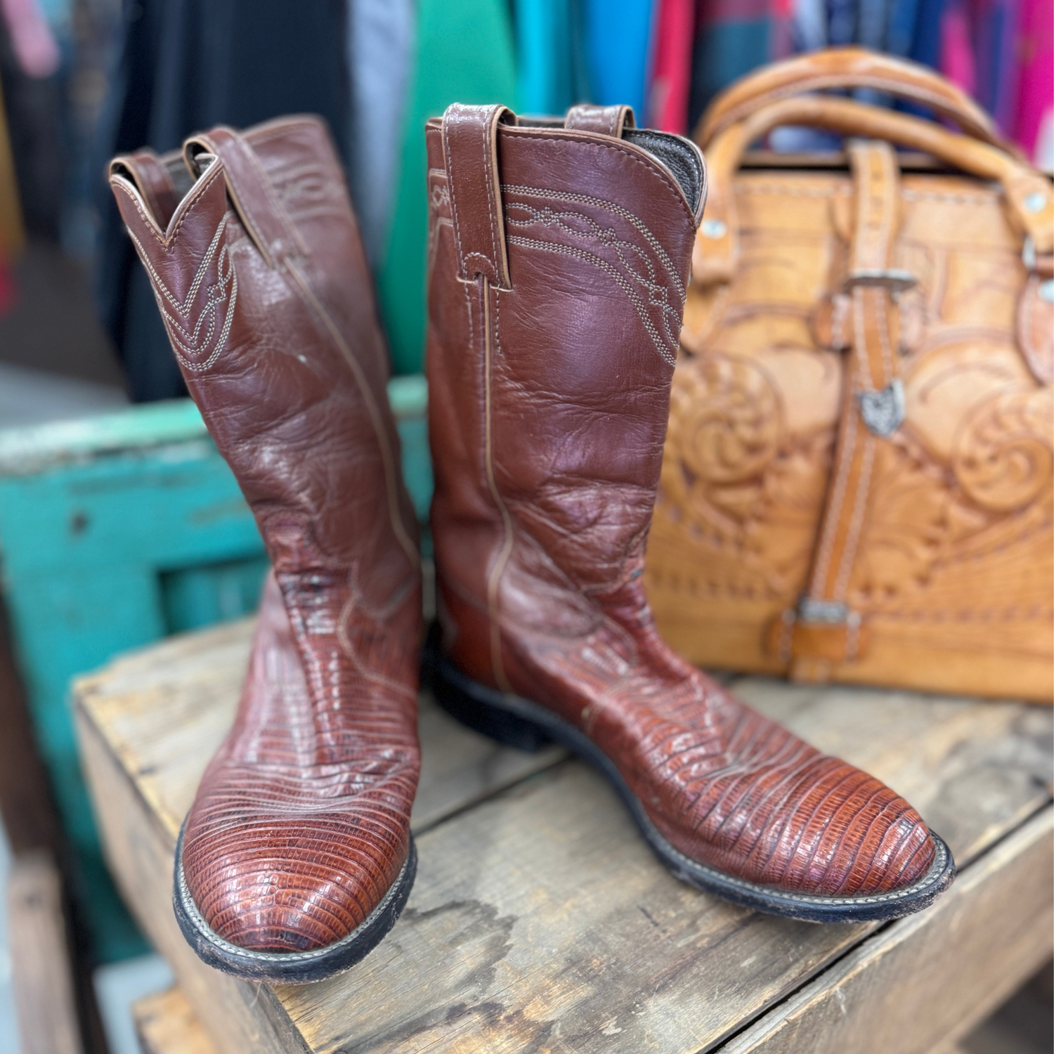 Vintage Tobacco Lizard Justin Cowboy Boots