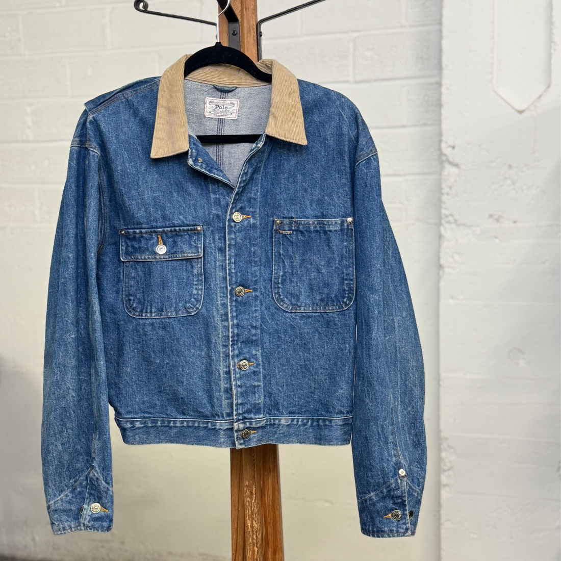 Vintage Polo Ralph Lauren Denim Jacket with Corduroy Collar – Made in USA – Size L